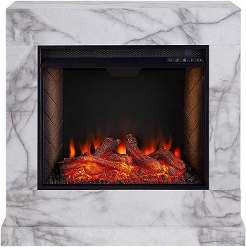 SEI Furniture Dendale Faux Marble Fireplace with Alexa-Enabled Smart Firebox